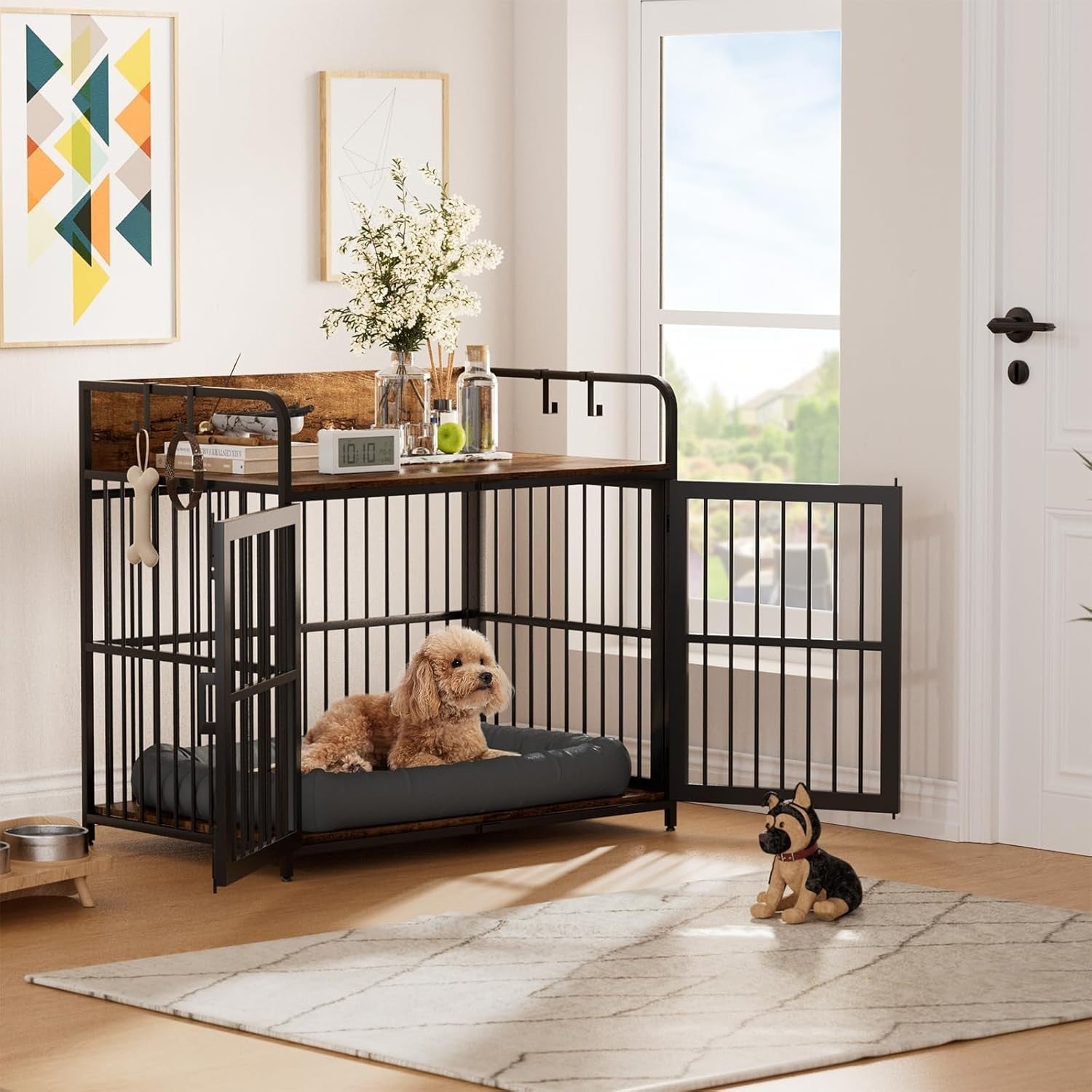 Large Heavy Duty Wooden Dog Crate with 2 Doors – Indoor Kennel Furniture