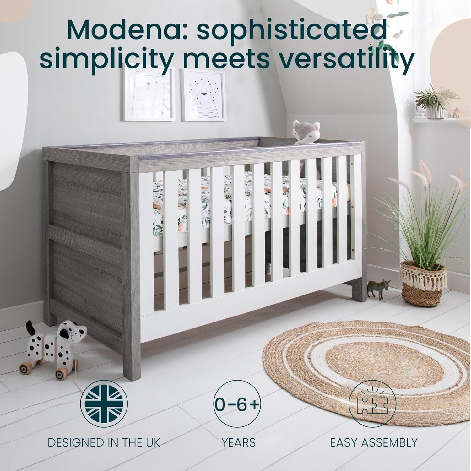3in1 Wooden Baby Cot Bed Toddler Day Bed Adjustable Rails White/Grey Ash 140x70