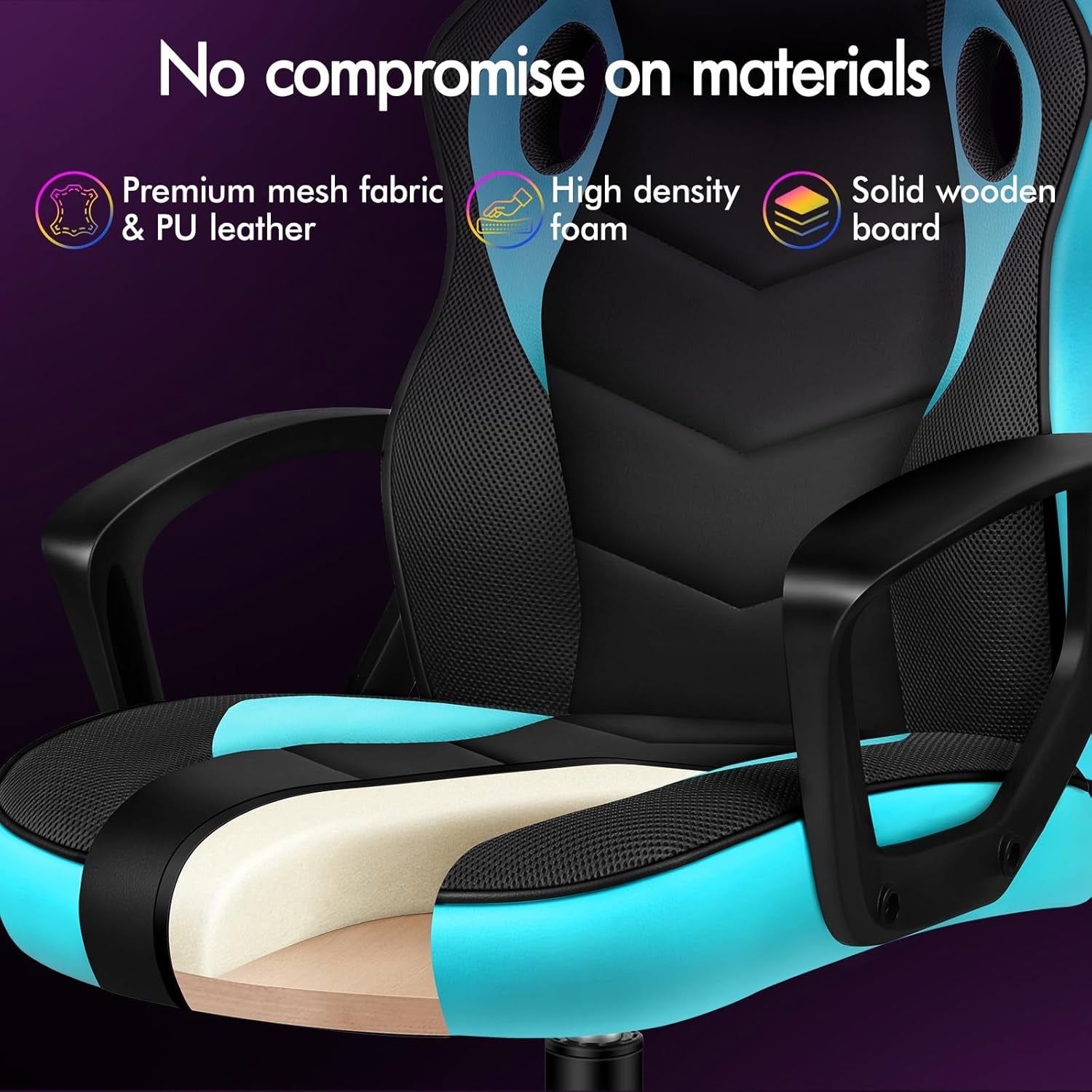 Ergonomic Gaming Chair Racing Swivel Desk Chair Mesh PU Cyan