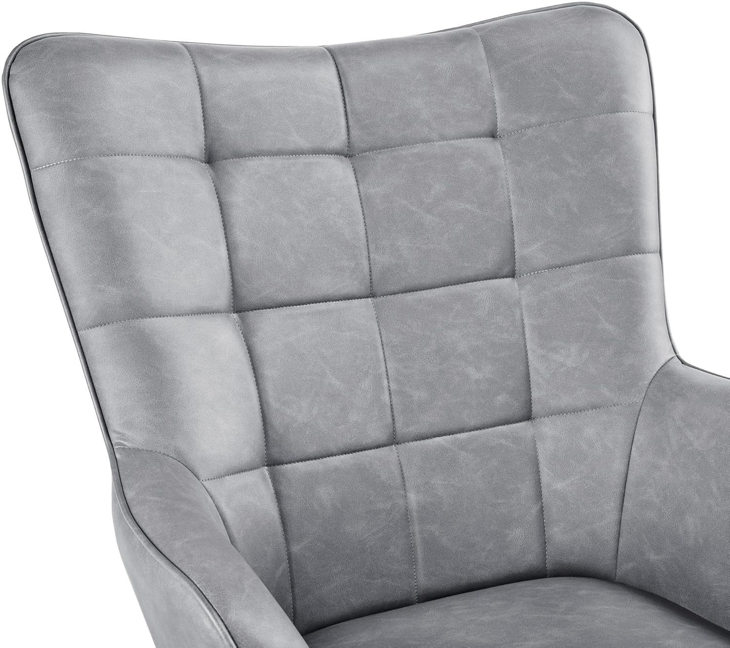 Modern Gray Faux Leather Accent Chairs - High Back, Wingback Armchairs x2