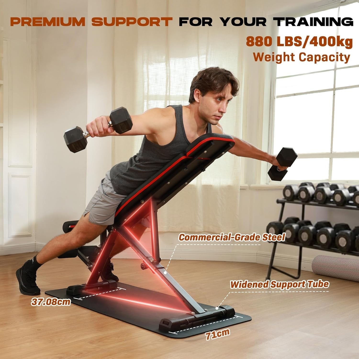Heavy Duty Folding Weight Bench 400kg Incline Flat Adjustable Home Gym