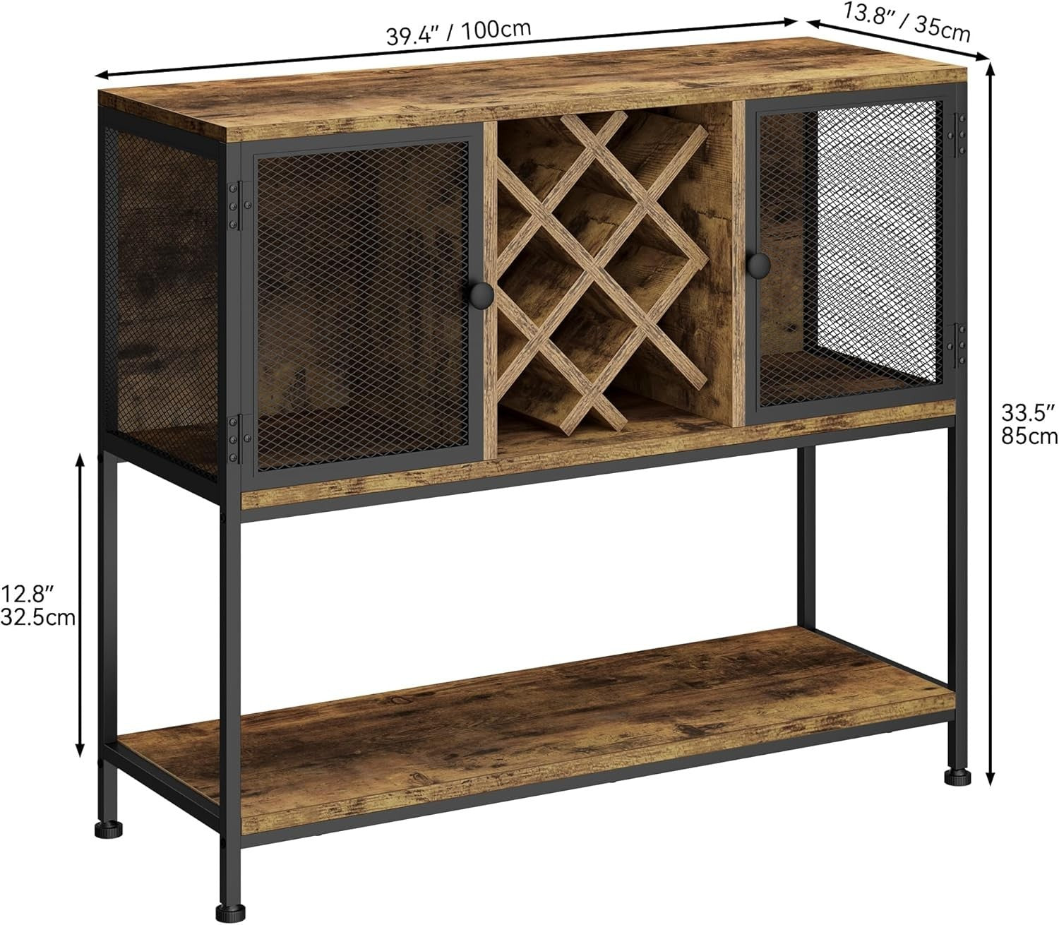 Rustic Sideboard Drinks Cabinet with Wine Rack & Storage Shelves 100cm