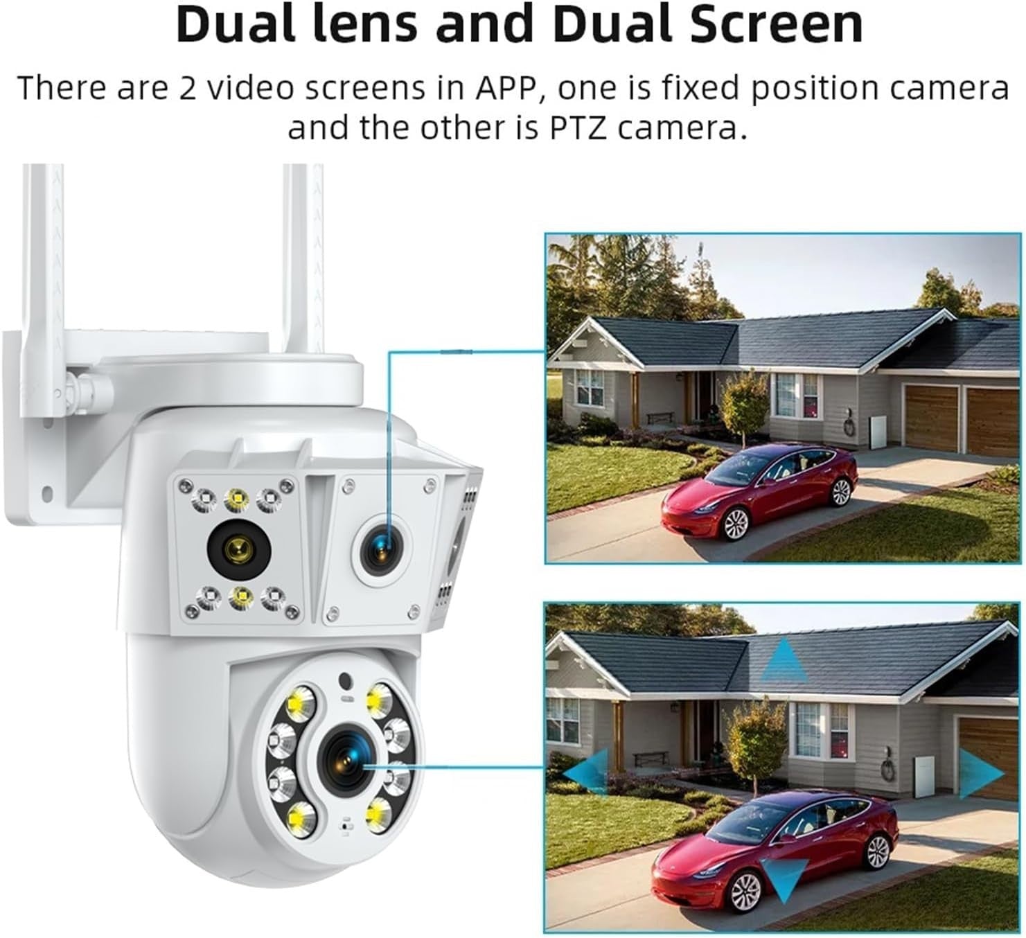 Dual Lens PTZ Security Camera Outdoor 360° WiFi Color Night Vision