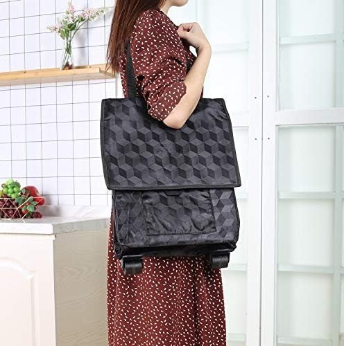 Foldable Utility Cart 41L Collapsible Grocery Trolley Waterproof Black Plaid
