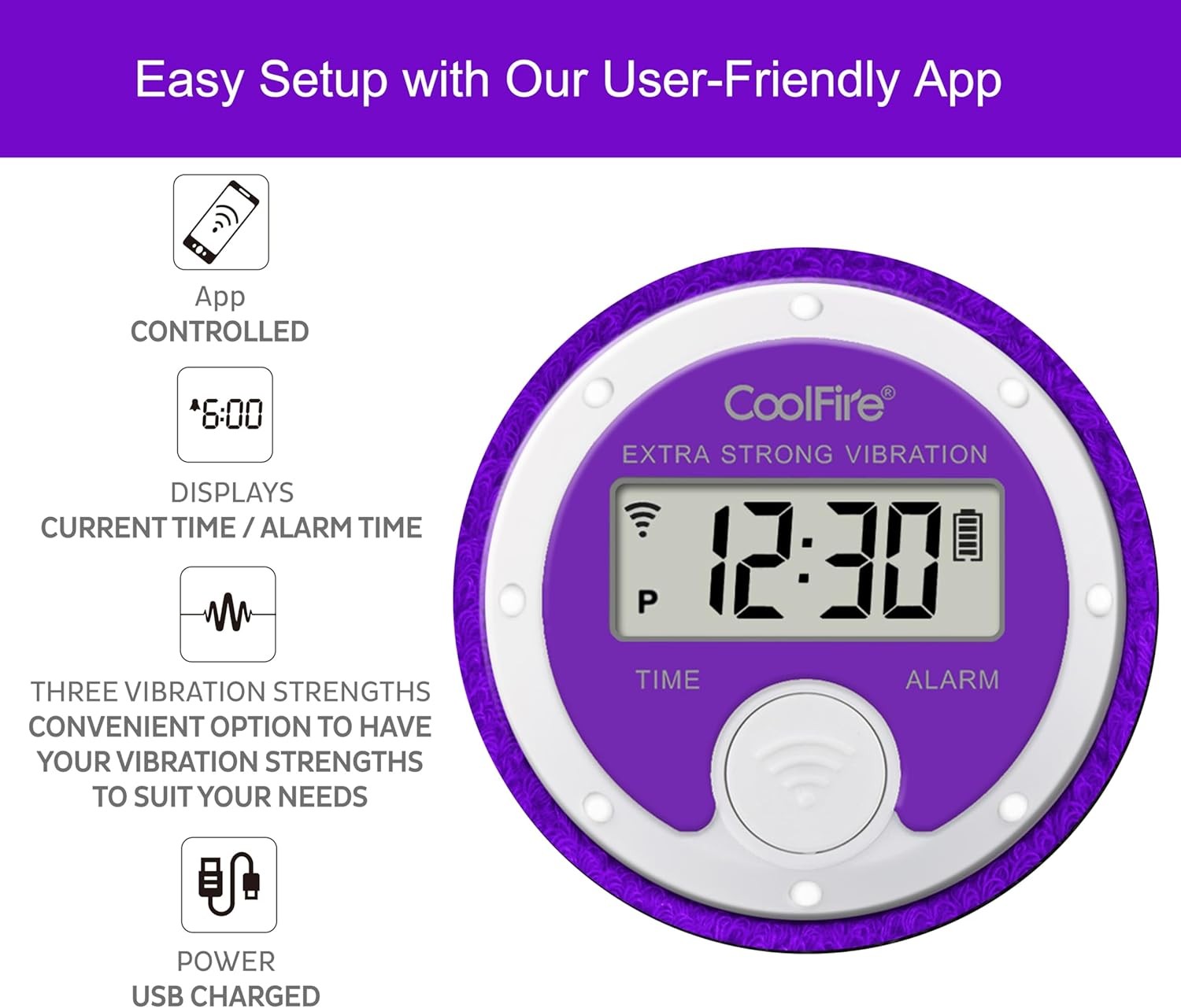 Silent Vibrating Alarm Watch Purple Wristband for Heavy Sleepers Hearing Impaire