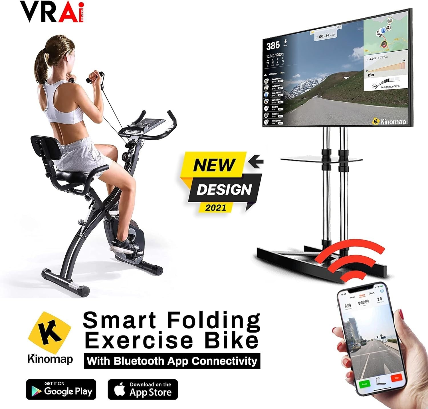 3-in-1 Folding Exercise Bike w/ Magnetic Resistance, LCD Display & App Support
