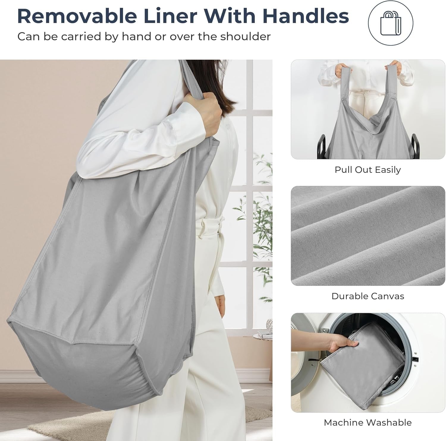 100L Rolling Laundry Hamper 2 Section Cart with Wheels Removable Washable Bag