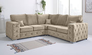 Luxury Cream Plush Velvet Corner Sofa L-Shaped 5 Seater Foam Cushions