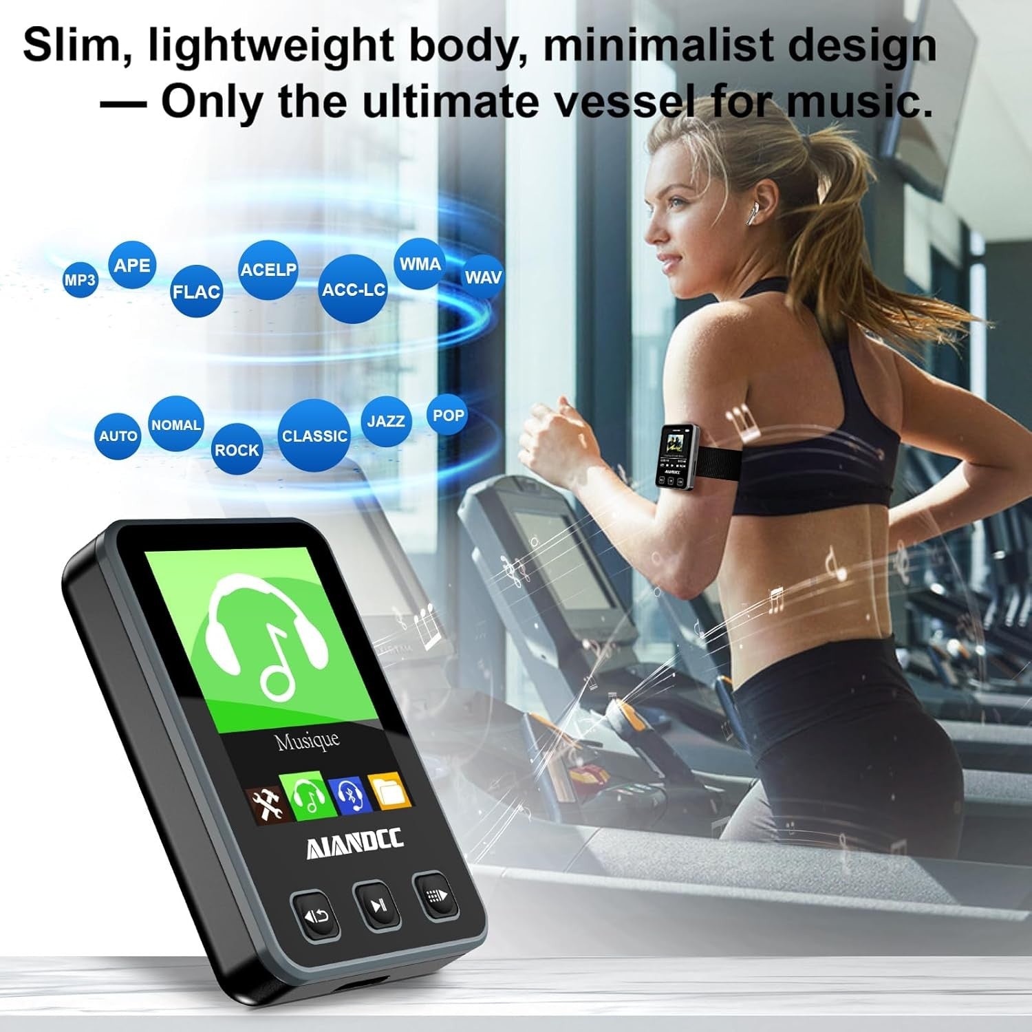 32GB Bluetooth 5.3 MP3 Player with Sports Clip & Armband – Black
