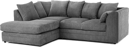 Modern Grey Jumbo Cord L Shape Sofa 4-5 Seater Set - Comfy & Durable