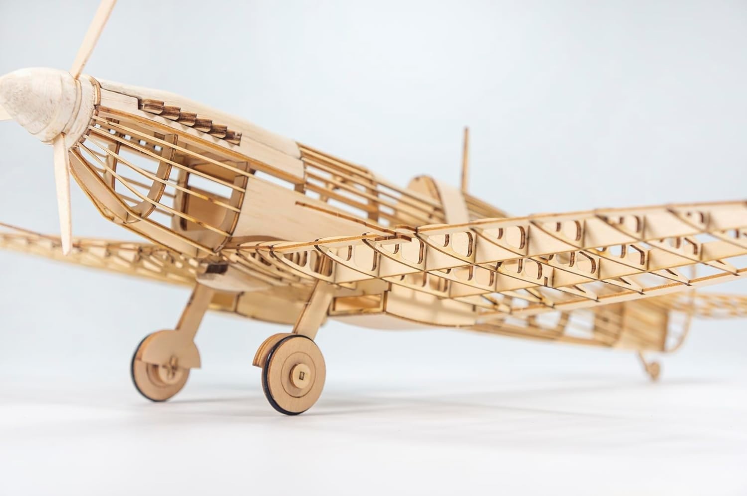3D Wooden Spitfire Fighter Model Puzzle DIY Kit, Laser-Cut Balsa Wood Plane