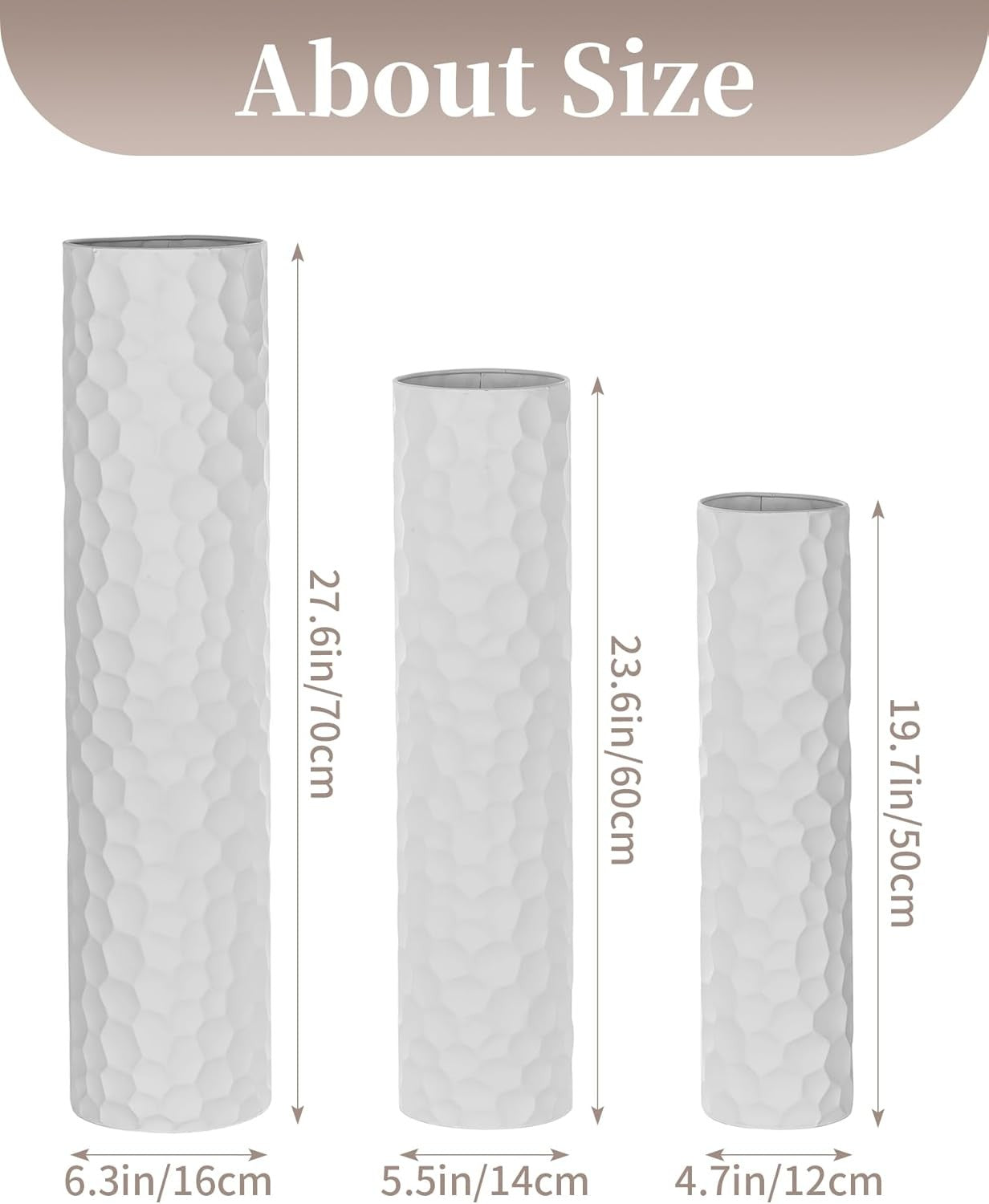 Tall White Metal Floor Vase Set Large Modern Pampas Grass Decor 3pcs