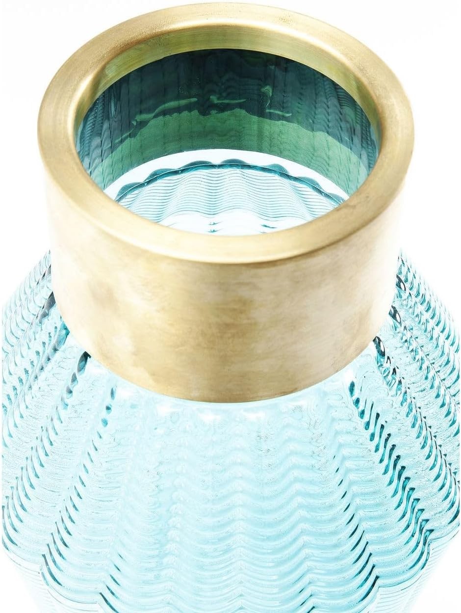 Tall Glass Floor Vase Light Blue Gold Accent Modern Luxury Home Decor 43cm