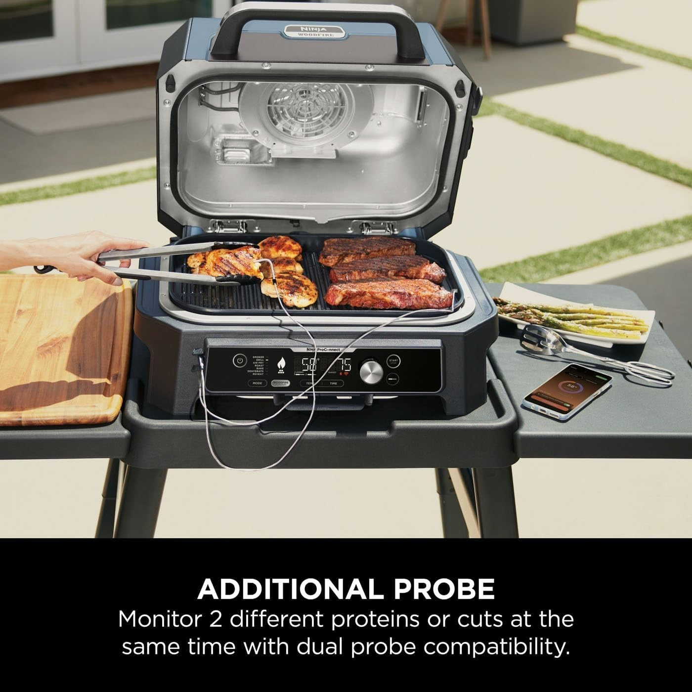 XL Electric BBQ Grill & Smoker with App Control, 7-in-1 Air Fry & 2 Temp Probes