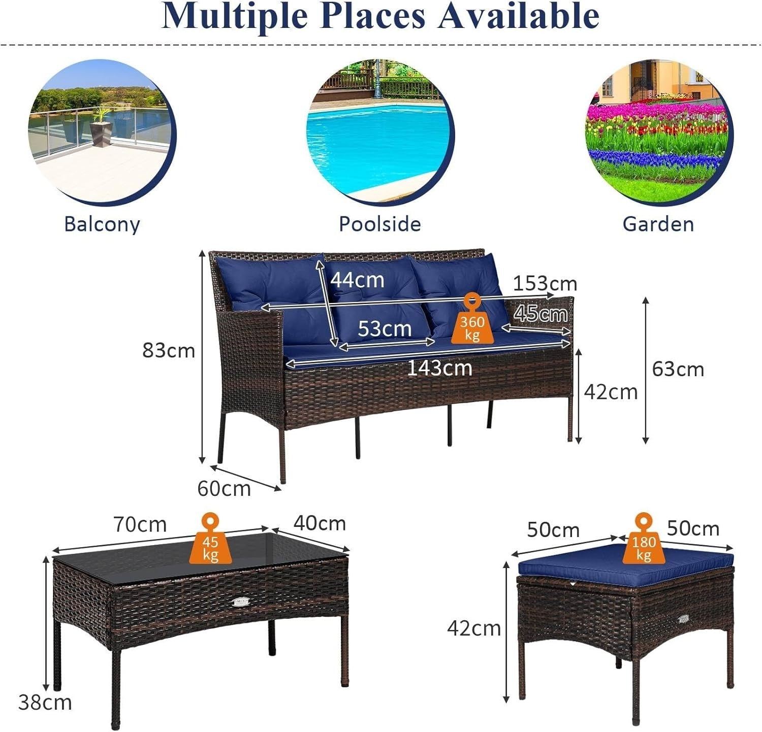 4 Seater Rattan Garden Sofa Set Corner Lounge Table Stool Cushioned