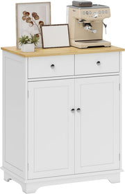 White Kitchen Sideboard Cabinet with Wood Top, Drawers & Adjustable Shelf