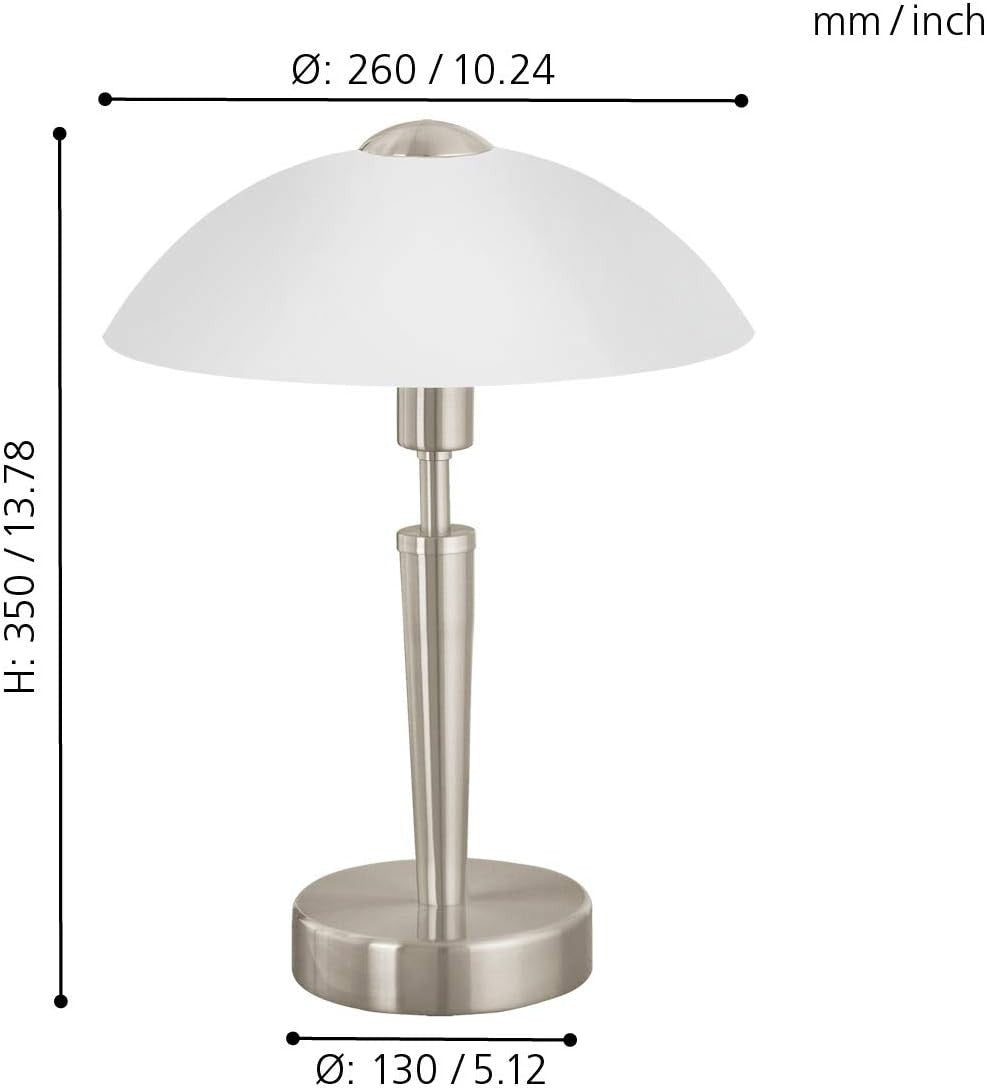 Touch Dimmer Table Lamp Matt Nickel Metal White Glass Bedside Light