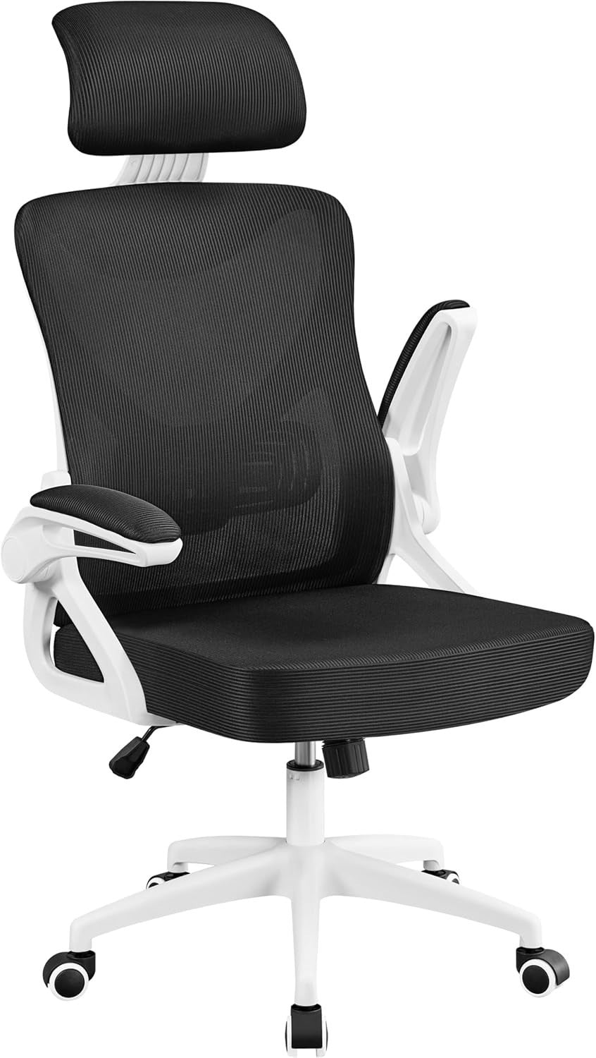 Mesh Ergonomic Office Chair Tall Back Adjustable Headrest Lumbar Flip-Up Arms Wh