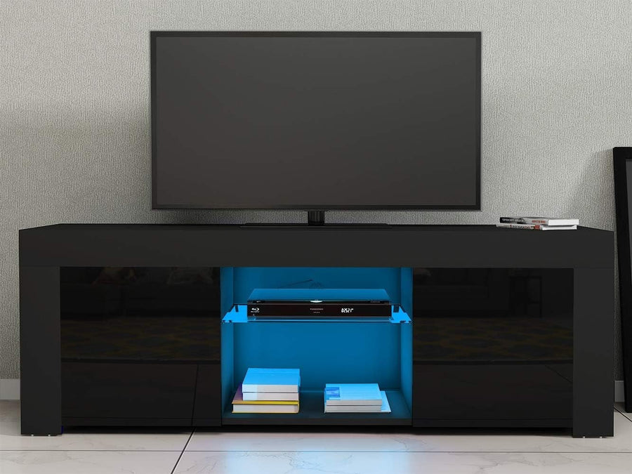 Modern Black TV Stand for 50” TVs with RGB LED Light & Storage Cabinets