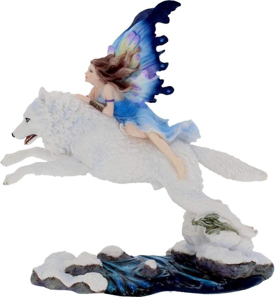 Free Spirit Fairy & White Wolf Figurine 31cm Fantasy Resin Ornament Home Decor