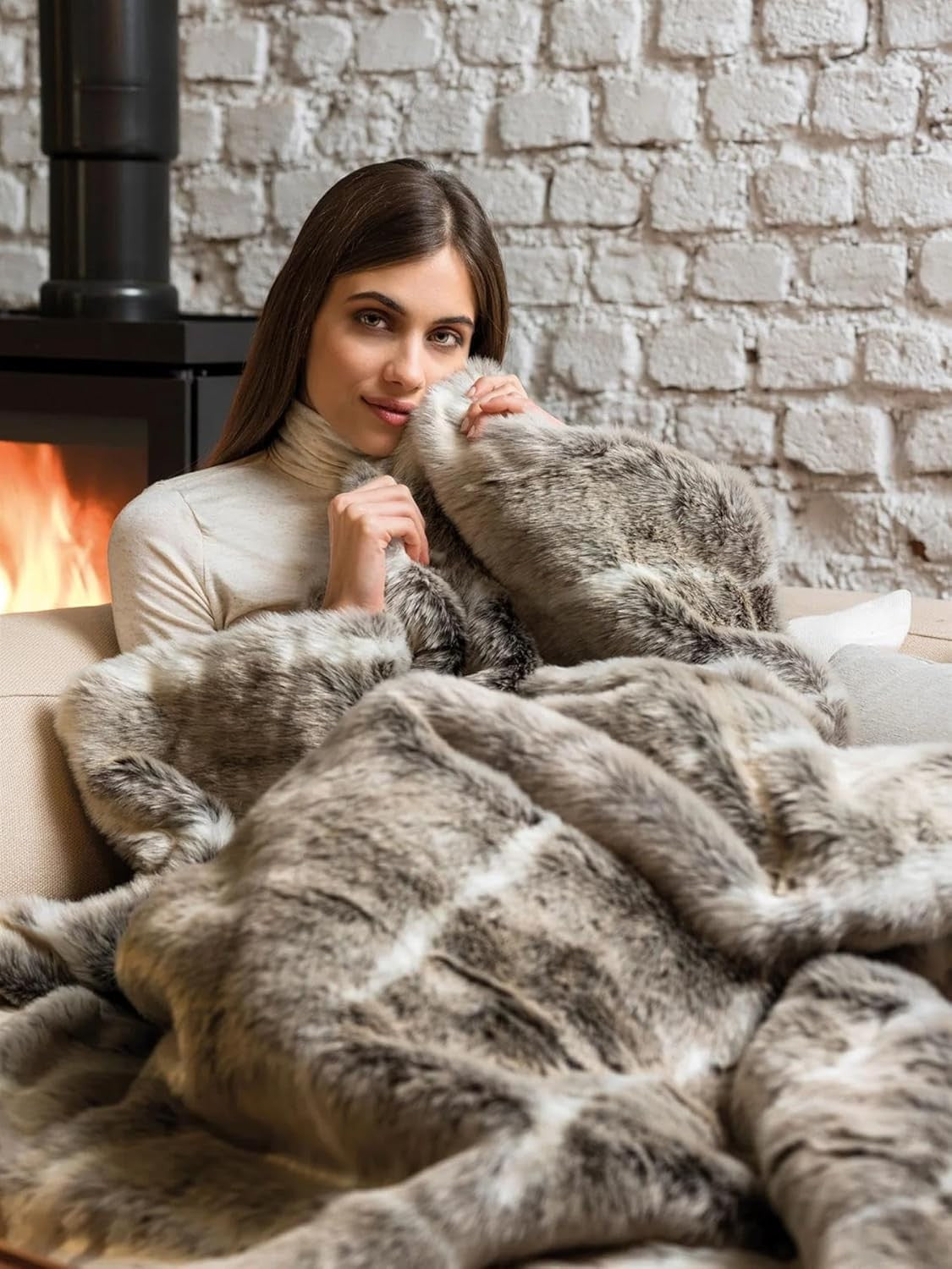 Luxury Heated Throw Faux Fur Electric Blanket Fast Heat Timer 160x120cm