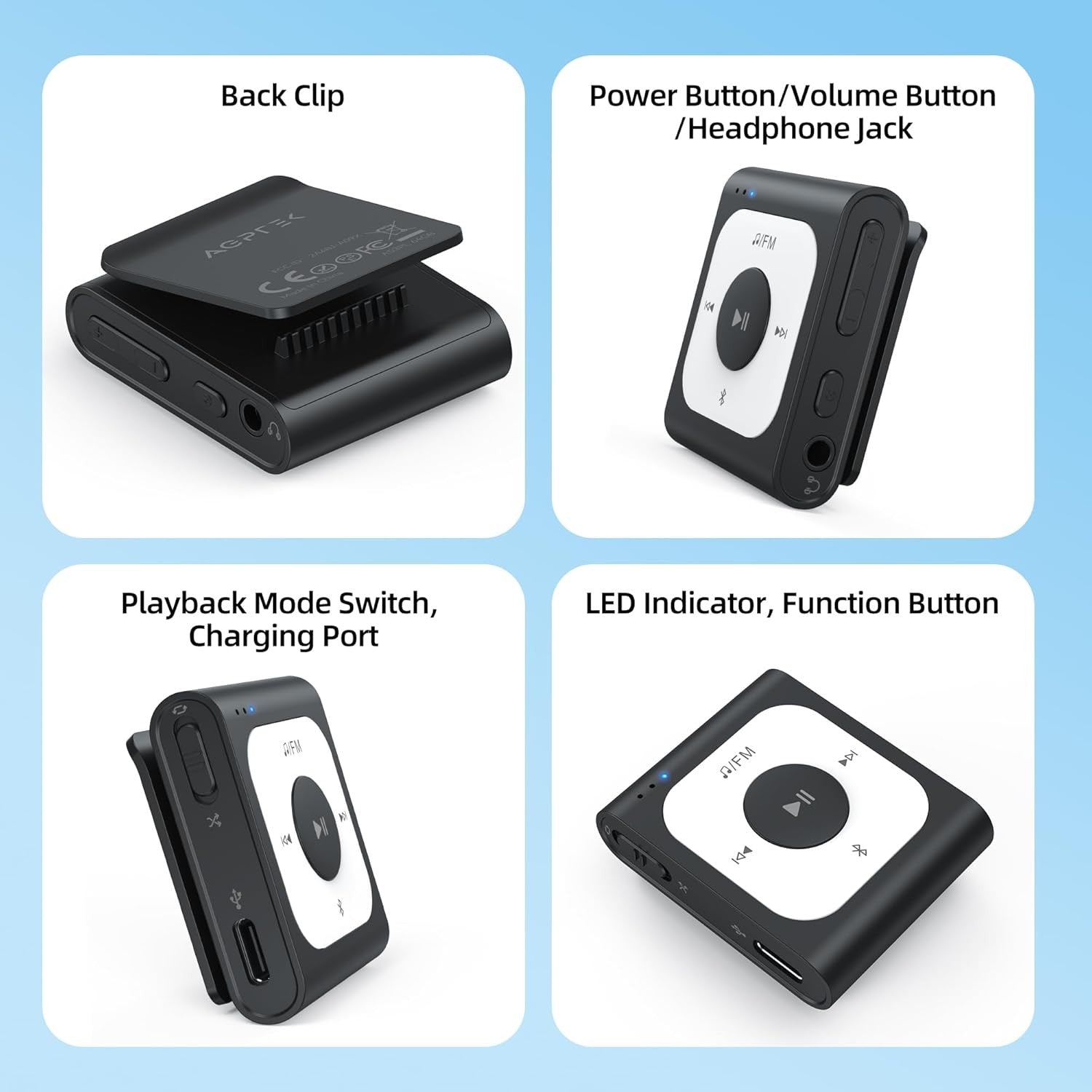64GB Clip MP3 Player Bluetooth FM Radio Sports Black