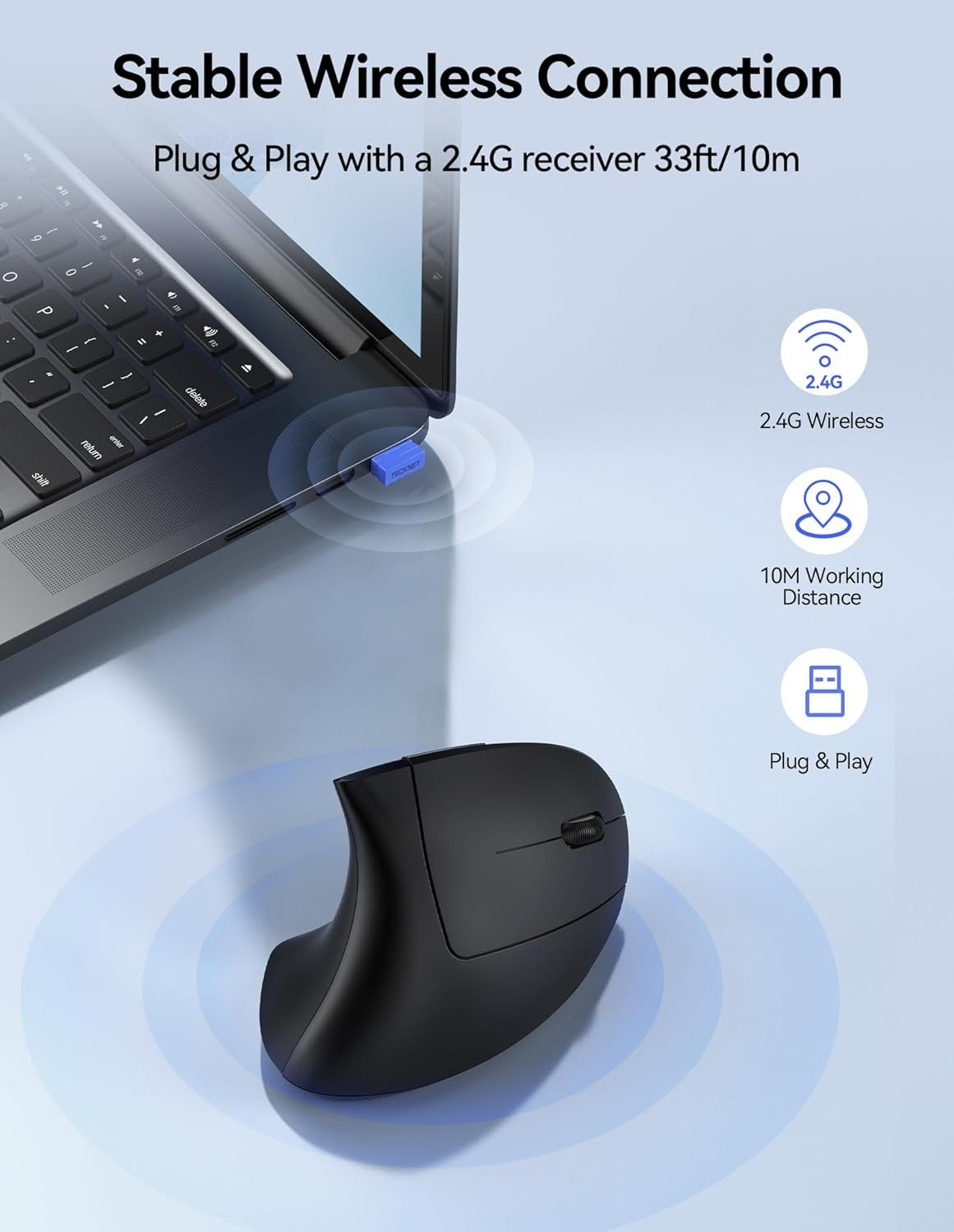 Vertical Ergonomic Wireless Mouse 4800 DPI Rechargeable Silent