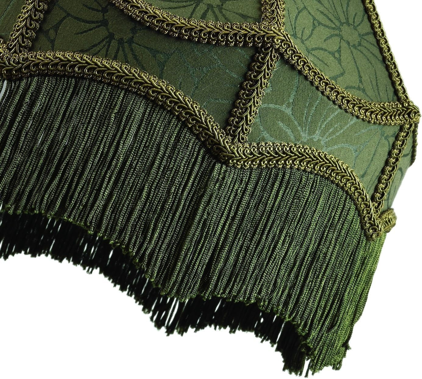 Victorian Empire Lampshade Floral Forest Green Tassels Pendant Table Lamp