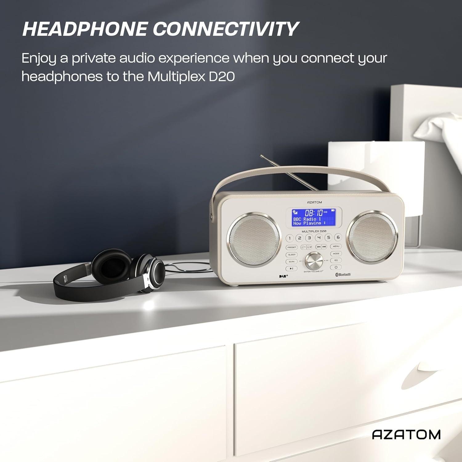 White DAB DAB+ FM Bluetooth Portable Radio Remote Dual Alarm Rechargeable