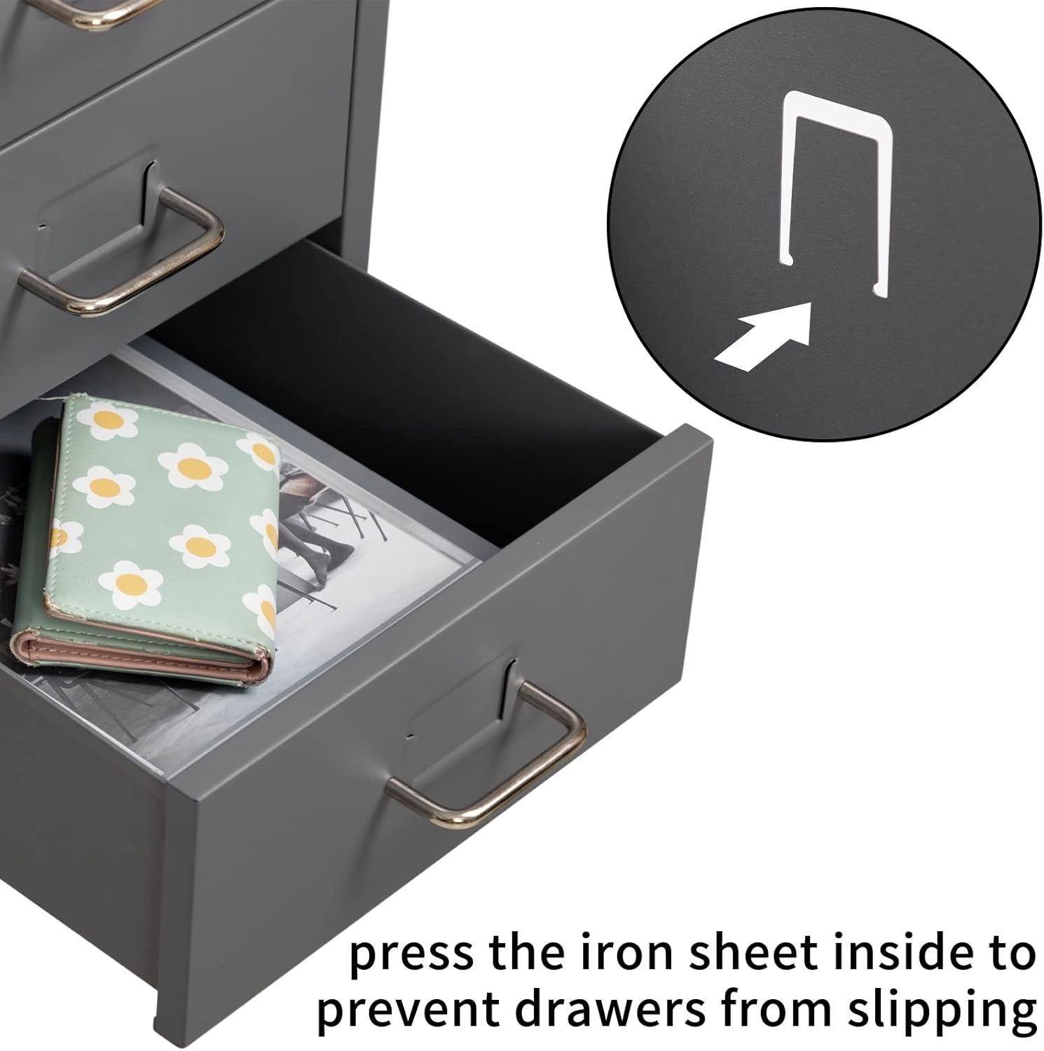Grey Metal Rolling Drawer Tower 6 Tier Mobile File Storage Unit