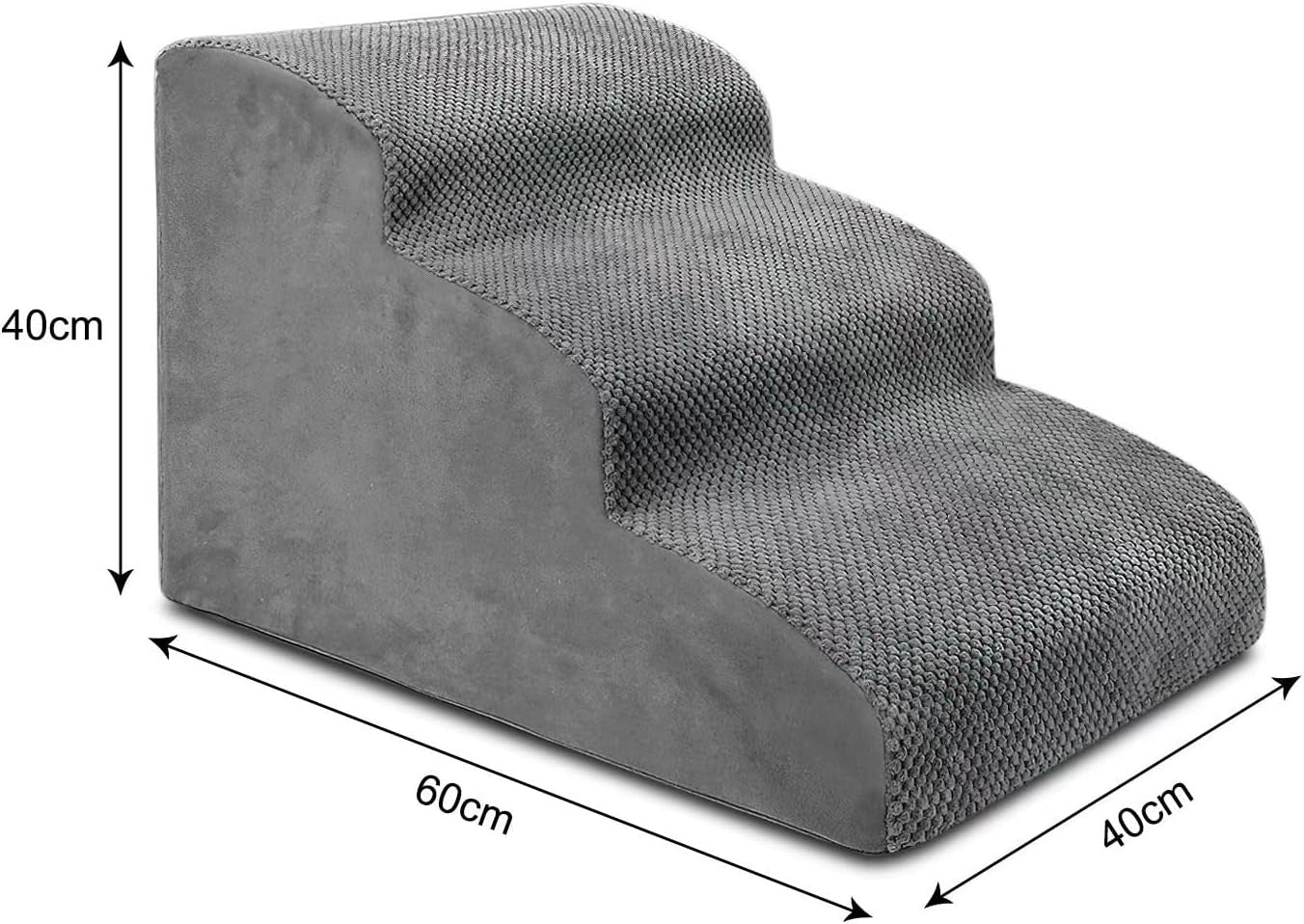 3 Step Dog Stairs Foam Pet Ramp Non Slip Grey 55x40x40cm