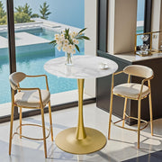 Rich White 76cm Round Bar Table Tall 100cm Sintered Stone Top Gold Metal Base