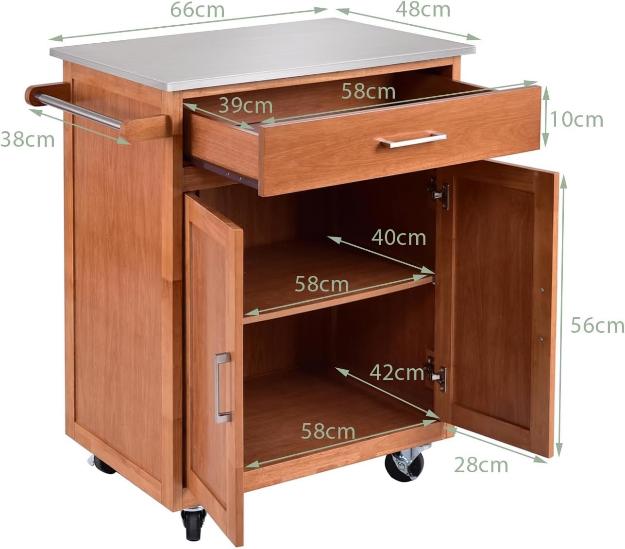 Stainless Steel Kitchen Island Cart 72cm Wheels