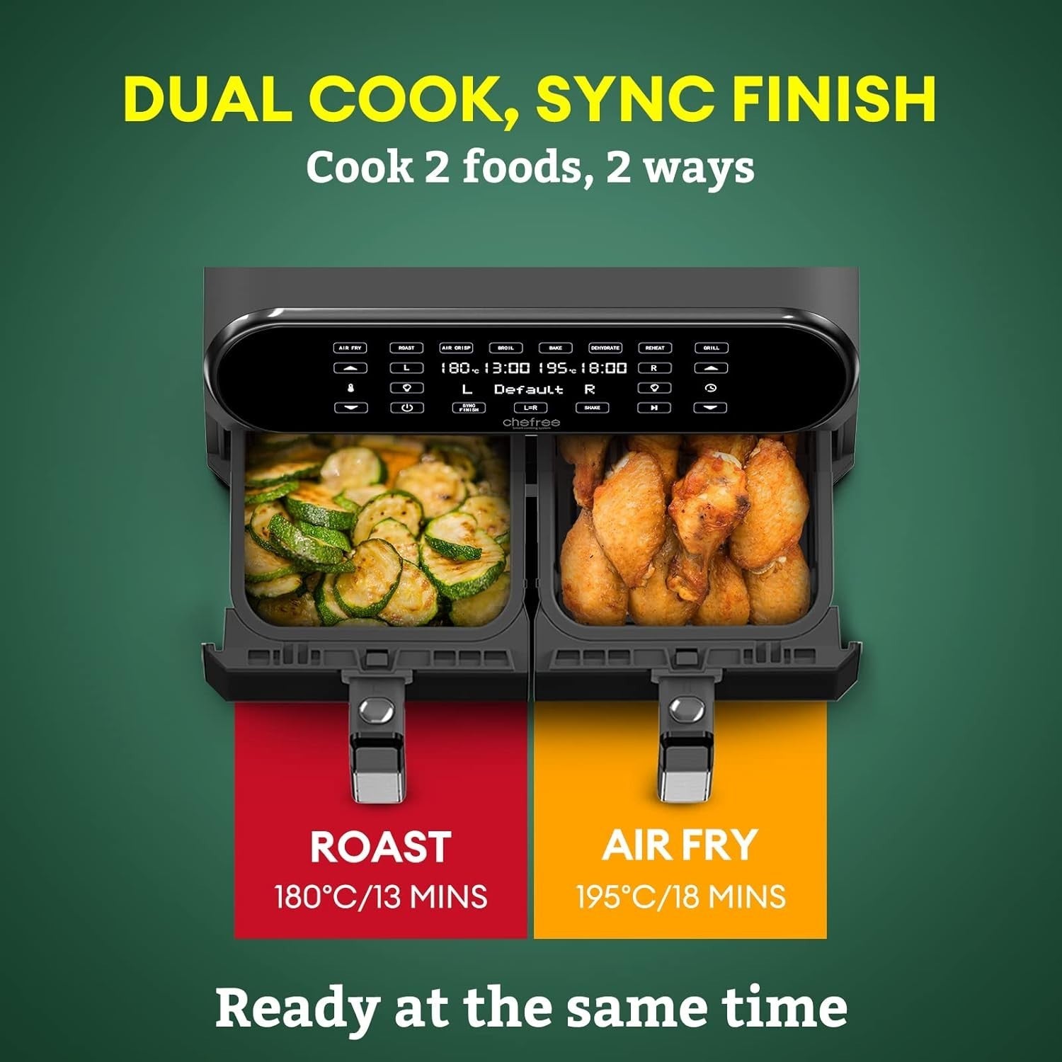 8L Dual Drawer Air Fryer with Viewing Windows  8-in-1 Touch Smart Cooker Low Fat