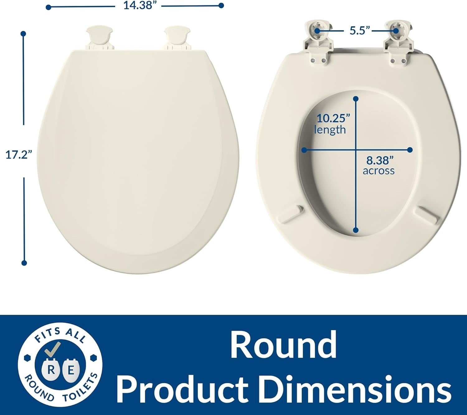 Biscuit Round Toilet Seat | Durable Wood, Easy Clean Twist Lock Hinges