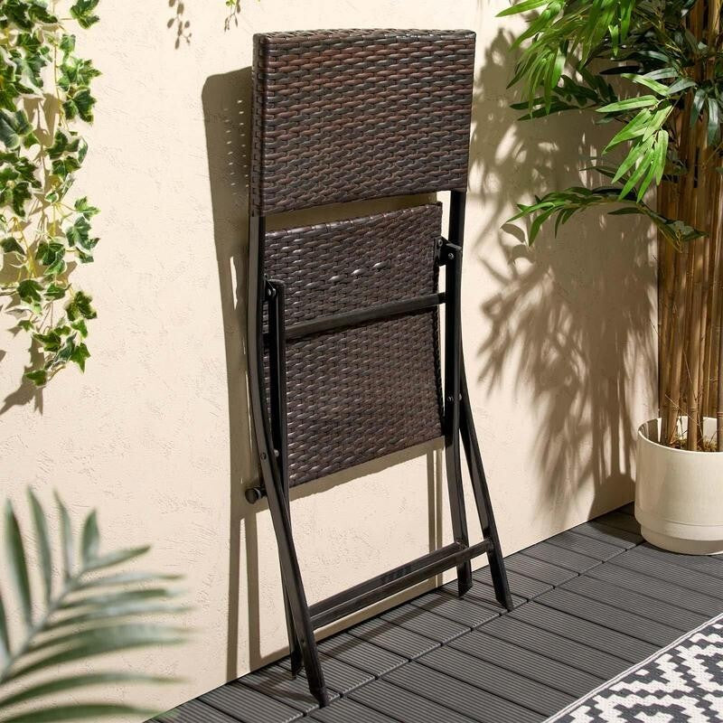 3pc Outdoor Rattan Bistro Set Garden Patio Chairs & Table Folding Waterproof