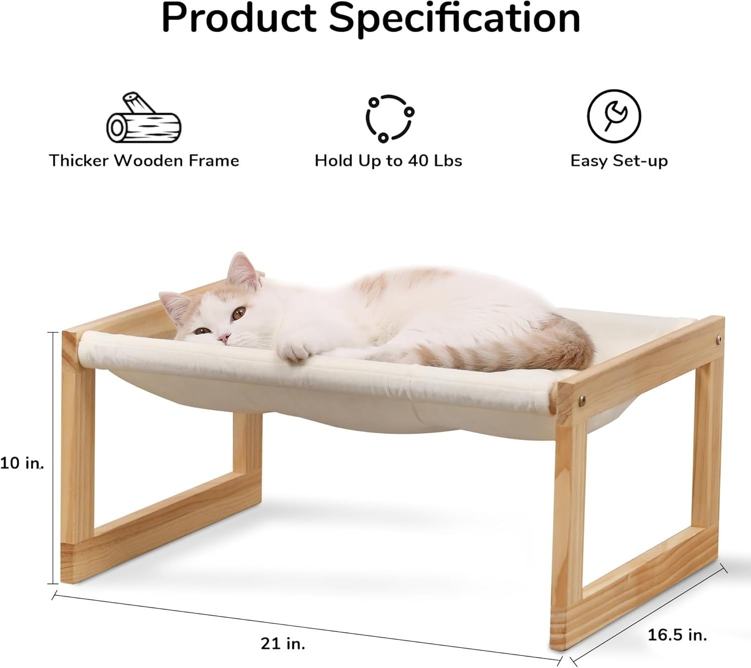 Wooden Cat Hammock Bed Plush Velvet Pet Sofa Removable Cushion 50cm
