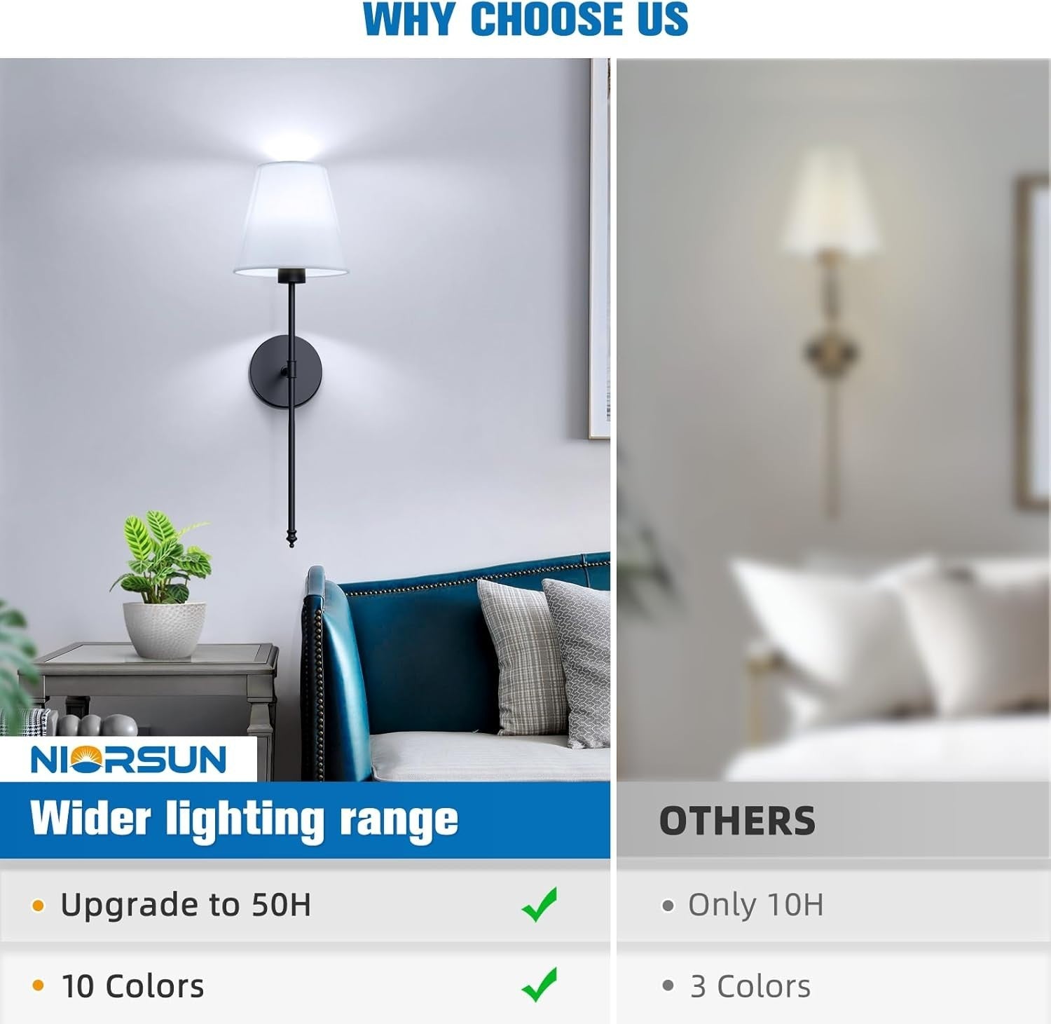 Rechargeable Wall Sconces 24in | Dimmable 9-Color Remote Lights Indoor