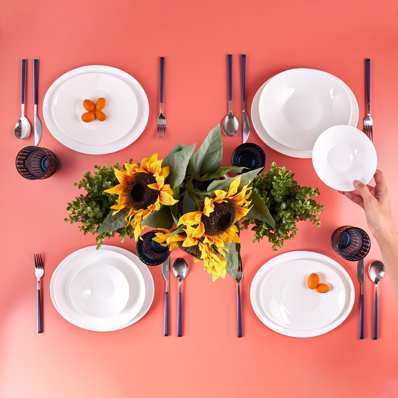 24pc Glass Dinner Set for 6 White Plates Bowls Dishwasher Safe