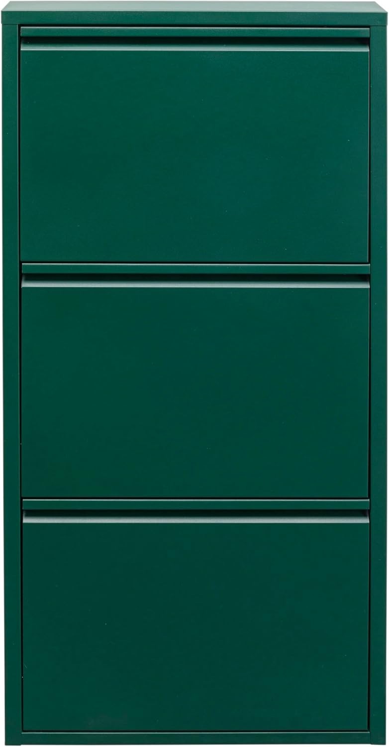 Slim Green Shoe Cabinet 3 Flip Compartments Space-Saving Storage