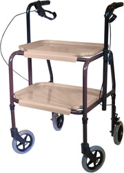 Height Adjustable Mobility Trolley Walker with Brakes 4 Wheel Storage Trays