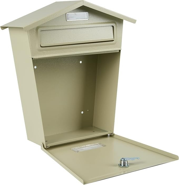 Wall Mounted Lockable Mailbox Beige | Waterproof Steel Post Box | Letter Holder