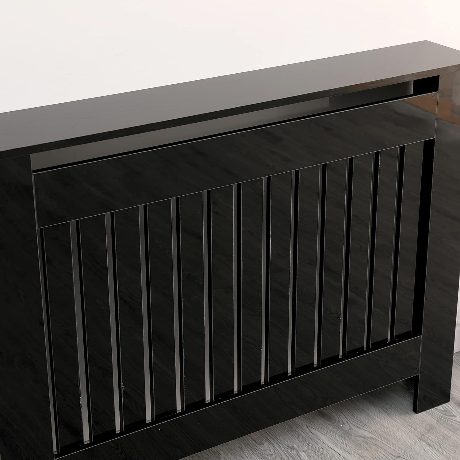 High Gloss Black Radiator Cover Cabinet with Shelf 111x19x85cm Modern