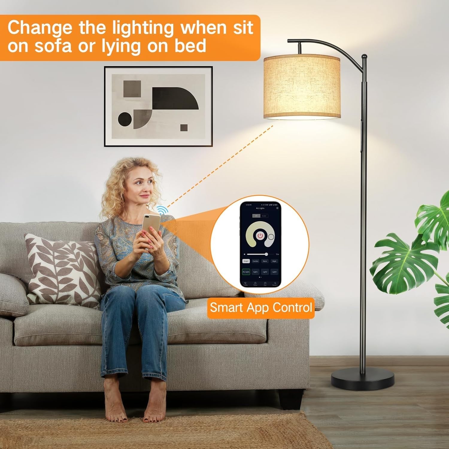Dimmable Floor Lamp Remote App Touch Control LED Standing Light Black