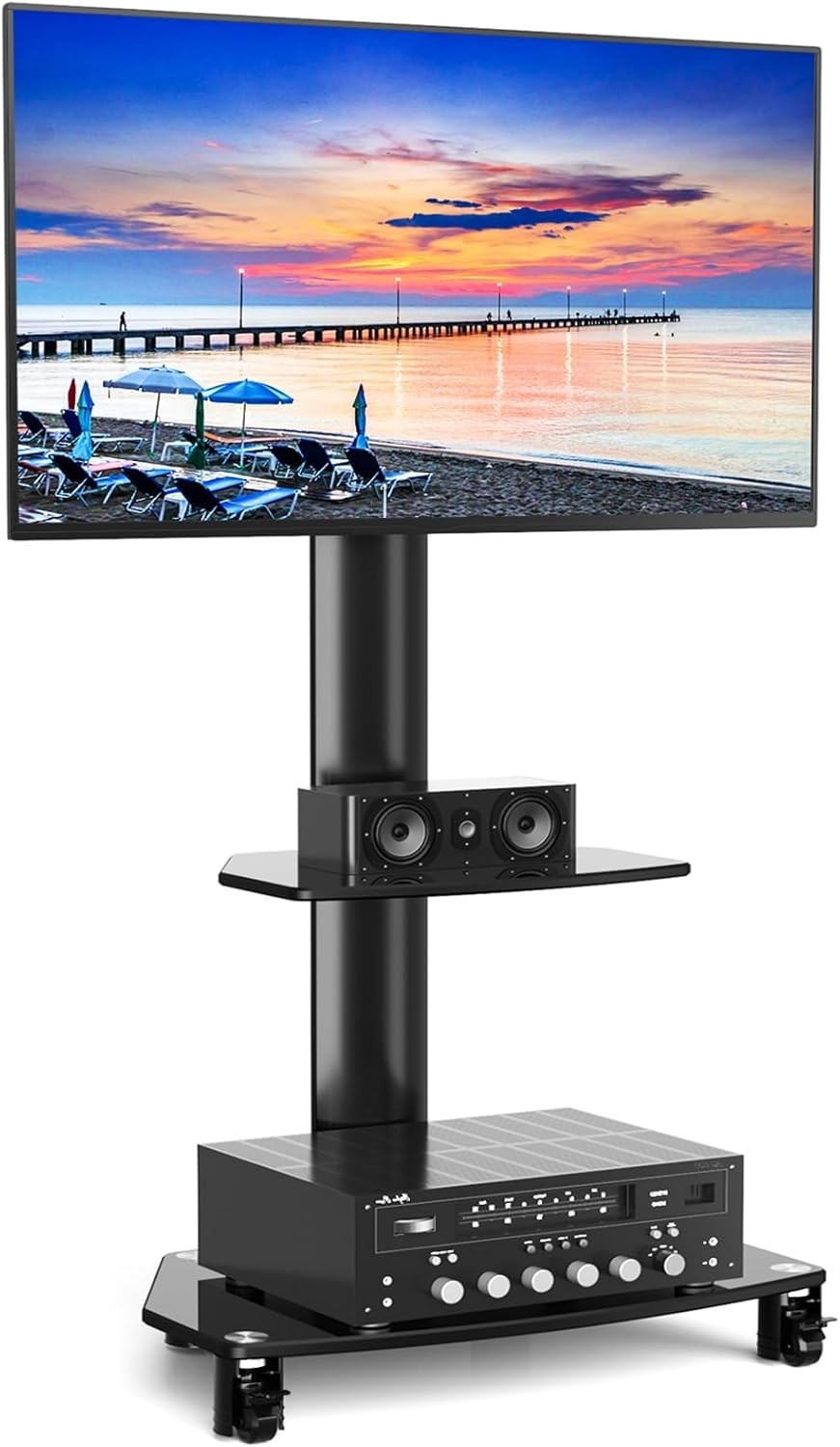 Mobile TV Stand Trolley Wheels 27–65" Height Adjustable Swivel Mount