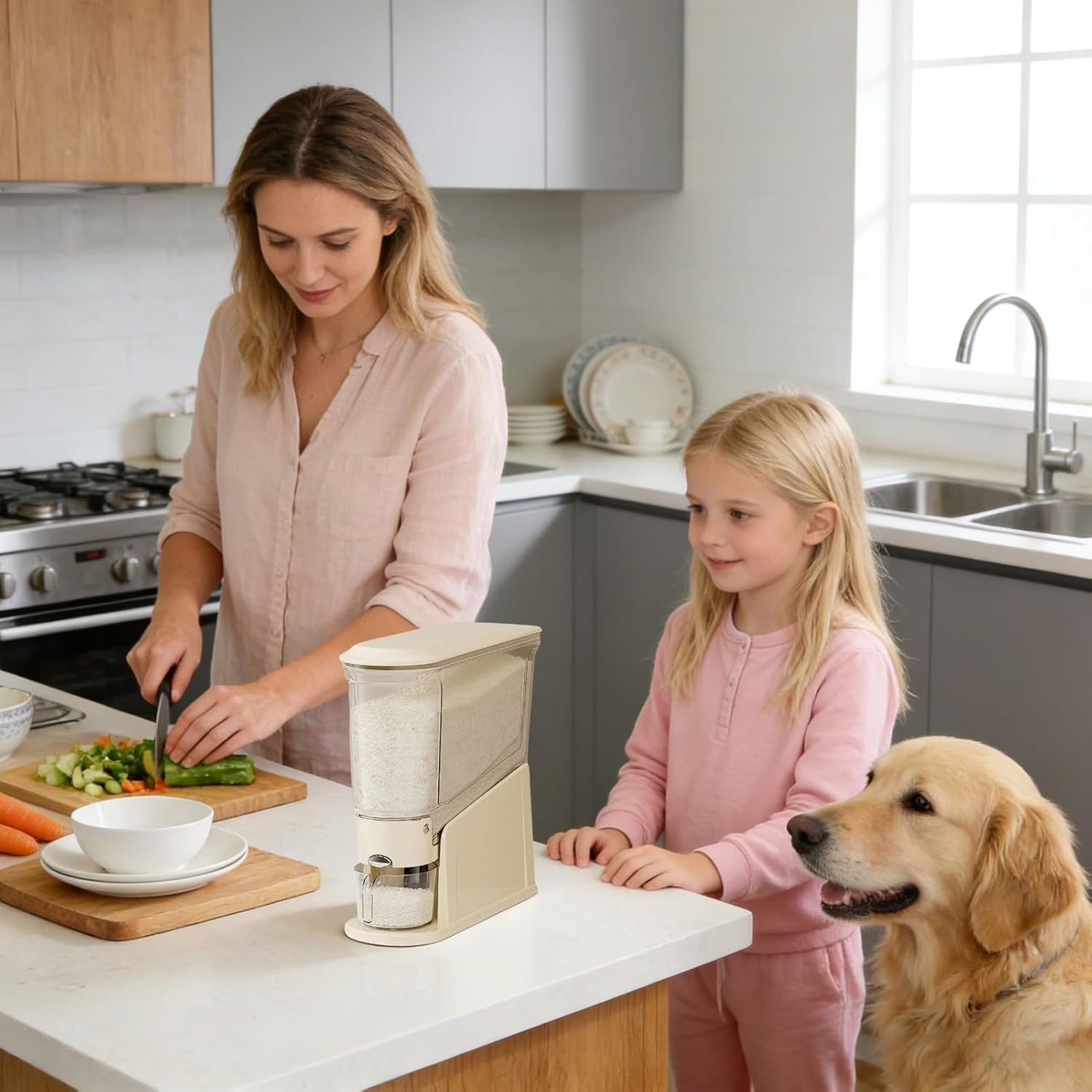 10KG Press Rice Dispenser Airtight Grain Storage Container Slim Bin