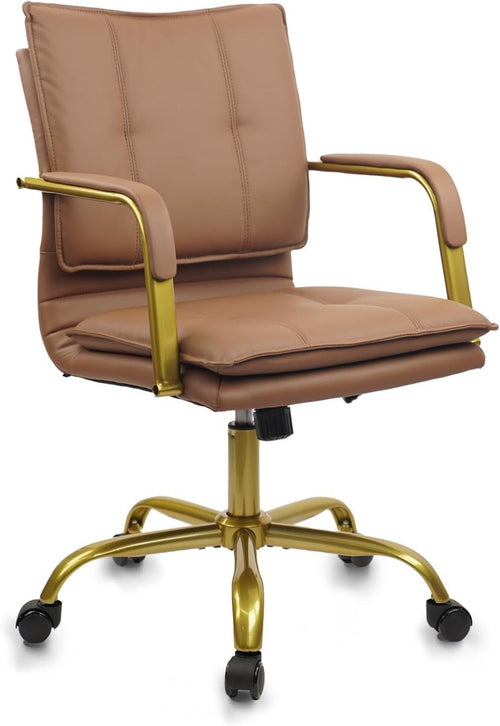 Ergonomic Brown Faux Leather Office Desk Chair Swivel Adjustable Height Home