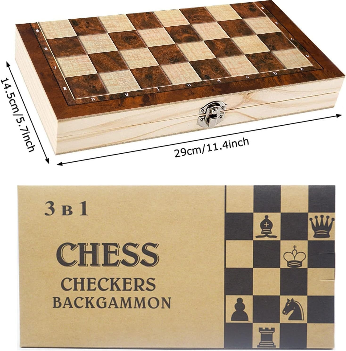 12" Magnetic Wooden Chess Set Folding Travel Board with Hand-Carved Pieces