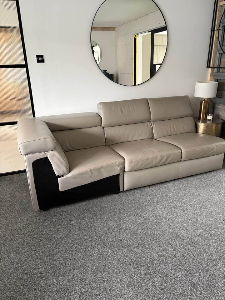 Modern Large Grey Leather Corner Sofa Modular (PTP)