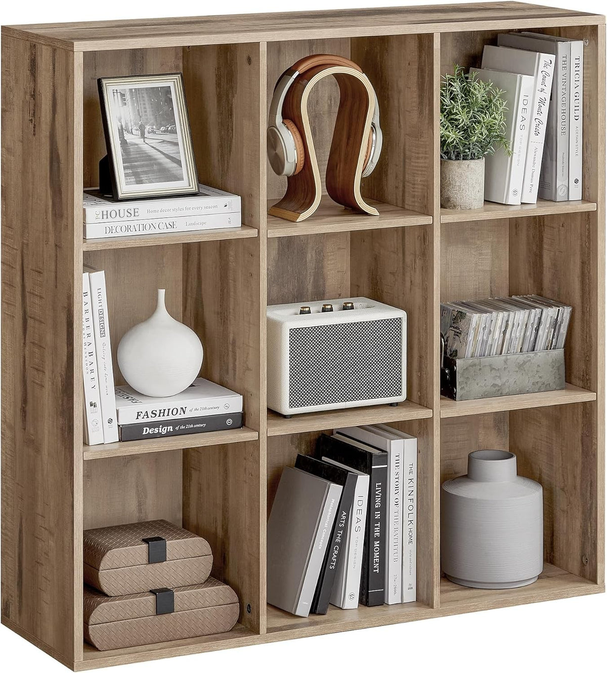 9-Cube Camel Brown Bookcase | Large Storage Display Shelf for Home & Office